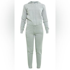 PrettyLittleThing Grey Knit Hooded Lounge Set SIZE LARGE *NEW*
